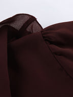 Ruffle Chiffon Blouse For Women - Burgundy Elegant Tie Front Flare Long Sleeve Top - Spring Desk-to-dinner 2026