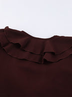 Ruffle Chiffon Blouse For Women - Burgundy Elegant Tie Front Flare Long Sleeve Top - Spring Desk-to-dinner 2026