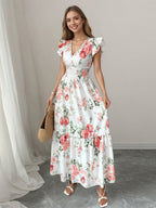 Floral Maxi Dress For Women - Smocked Waist V Neck Tiered Sun Dress - Summer Wedding Guest Party 2026