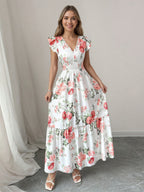 Floral Maxi Dress For Women - Smocked Waist V Neck Tiered Sun Dress - Summer Wedding Guest Party 2026