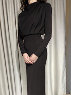Mock Neck Maxi Dress For Women - Back Slit Long Sleeve Gown - Spring Evening Party 2026