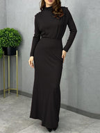 Mock Neck Maxi Dress For Women - Back Slit Long Sleeve Gown - Spring Evening Party 2026