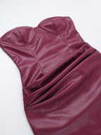 Faux Leather Corset Dress For Women - Wine Red Gothic Lace Up Back Ruched Long Dress - Summer Club Night Outfits 2026