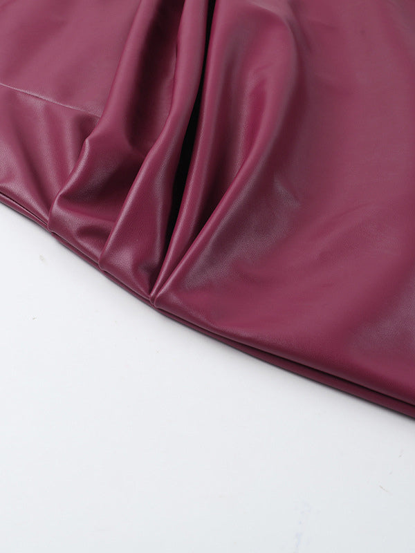 Faux Leather Corset Dress For Women - Wine Red Gothic Lace Up Back Ruched Long Dress - Summer Club Night Outfits 2026