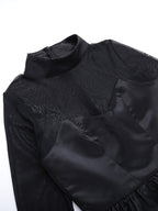 Mesh Sleeve Mini Dress For Women - Black Elegant Mock Neck Puff Skater - Spring Evening Cocktail 2026