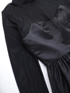 Mesh Sleeve Mini Dress For Women - Black Elegant Mock Neck Puff Skater - Spring Evening Cocktail 2026