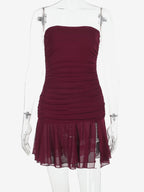 Tube Mini Dress For Women - Ruched Mesh Hem Slit Bodycon Dress - Summer Night Out Clubwear 2026