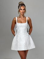 Jacquard Coquette Mini Dress For Women - Barbiecore Big Bow Back Sleeveless A Line - Summer Birthday Party Outfits 2026