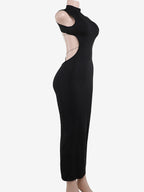Backless Maxi Dress For Women - Butterfly Detail Mock Neck Black Bodycon Long Dress - Summer Night Out Clubwear 2026