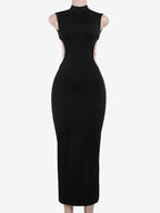 Backless Maxi Dress For Women - Butterfly Detail Mock Neck Black Bodycon Long Dress - Summer Night Out Clubwear 2026