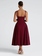 Square Neck Midi Dress For Women - Retro A-Line Pleated Dress - Spring Cocktail Party 2026