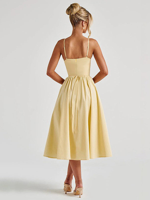 Corset Style Midi Dress Women - Cottagecore Spaghetti Strap Sundress - Summer Garden Wedding Guest Dress 2026