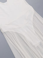 Sheer Maxi Dress For Women - Sexy V-neck Mesh Patchwork Bodysuit Flowy Gown - Summer Beach Club 2026