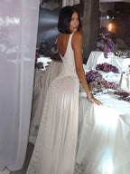 Sheer Maxi Dress For Women - Sexy V-neck Mesh Patchwork Bodysuit Flowy Gown - Summer Beach Club 2026