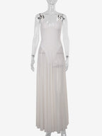 Sheer Maxi Dress For Women - Sexy V-neck Mesh Patchwork Bodysuit Flowy Gown - Summer Beach Club 2026