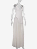 Sheer Maxi Dress For Women - Sexy V-neck Mesh Patchwork Bodysuit Flowy Gown - Summer Beach Club 2026