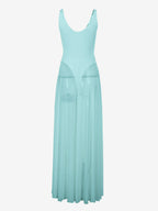 Sheer Maxi Dress For Women - Sexy V-neck Mesh Patchwork Bodysuit Flowy Gown - Summer Beach Club 2026