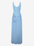 Sheer Maxi Dress For Women - Sexy V-neck Mesh Patchwork Bodysuit Flowy Gown - Summer Beach Club 2026