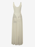 Sheer Maxi Dress For Women - Sexy V-neck Mesh Patchwork Bodysuit Flowy Gown - Summer Beach Club 2026