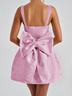Jacquard Coquette Mini Dress For Women - Barbiecore Big Bow Back Sleeveless A Line - Summer Birthday Party Outfits 2026