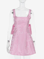 Jacquard Coquette Mini Dress For Women - Barbiecore Big Bow Back Sleeveless A Line - Summer Birthday Party Outfits 2026