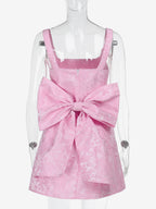 Jacquard Coquette Mini Dress For Women - Barbiecore Big Bow Back Sleeveless A Line - Summer Birthday Party Outfits 2026