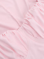 Coquette Bodycon Mini Dress For Women - Pastel Pink Long Sleeve Ruched Bust - Spring Brunch Date Night Outfits 2026