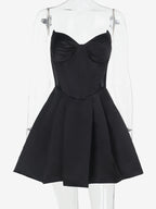Corset Coquette Satin Dress For Women - Black Gothic Sweetheart Boned Sleeveless A Line Dress - Summer Birthday Party 2026