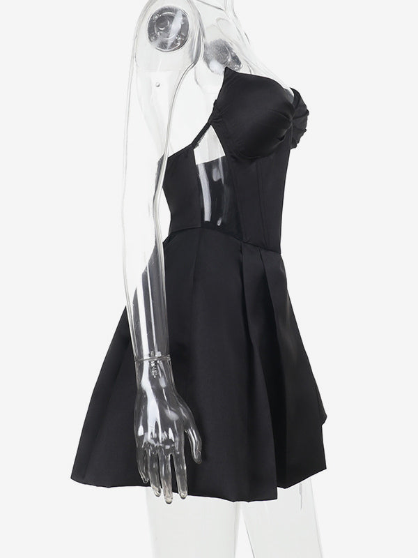 Corset Coquette Satin Dress For Women - Black Gothic Sweetheart Boned Sleeveless A Line Dress - Summer Birthday Party 2026