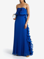 Pleated Strapless Women's Maxi Tube Dress - Ruffle Side Flowy Long Gown - Summer Beach Wedding Guest 2026