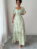 Butterfly Print Women's Chiffon Maxi Dress - Ruched Bust Flutter Sleeve Date Night Dress - Summer Garden Wedding Guest 2026