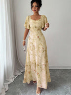 Butterfly Print Women's Chiffon Maxi Dress - Ruched Bust Flutter Sleeve Date Night Dress - Summer Garden Wedding Guest 2026