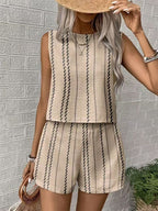 Boho Stripe Women 2 Piece Set - Sleeveless Tank & Casual Shorts Co-ord - Summer Beach Vacation 2026