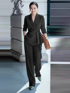 Elegant Wrap Blazer Women 2 Piece Set - Slim Fit Tie Waist Wide Leg Pantsuit - Spring Business Casual 2026
