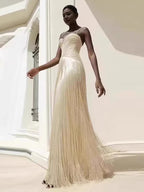 Beaded Fringed Slip Cocktail Dress For Women - Apricot Gatsby Flapper Style Sleeveless Maxi Gown - Summer Party Prom 2026