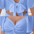 V Neck Twist Front Flare Sleeves Cut Out Mini Dress