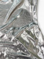 Metallic Cowl Neck Slip Dress For Women - Silver Sexy Cut Out Back Asymmetrical Midi Slit Dress - Summer Night Club Party 2026