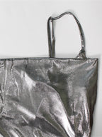 Metallic Cowl Neck Slip Dress For Women - Silver Sexy Cut Out Back Asymmetrical Midi Slit Dress - Summer Night Club Party 2026