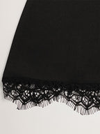 Lace Trim Keyhole Mini Dress For Women - Black Elegant High Neck Short Sleeve A-Line Dress - Spring Birthday Party 2026