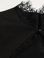 Lace Trim Keyhole Mini Dress For Women - Black Elegant High Neck Short Sleeve A-Line Dress - Spring Birthday Party 2026