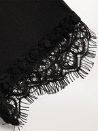 Lace Trim Keyhole Mini Dress For Women - Black Elegant High Neck Short Sleeve A-Line Dress - Spring Birthday Party 2026