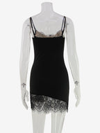 Lace Trim Slip Dress For Women - Black Y2K Aesthetic Sleeveless Bodycon Mini Dress - Summer Night Out Partywear 2026