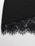 Lace Trim Slip Dress For Women - Black Y2K Aesthetic Sleeveless Bodycon Mini Dress - Summer Night Out Partywear 2026