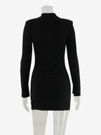 Cut Out Mini Dress For Women - Black Elegant Long Sleeve Gold Button Bodycon - Spring Night Out Club Party 2026