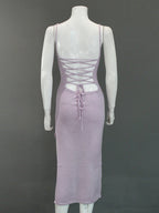 Backless Knitted Slip Dress For Women - Lace Up Ribbed Side Slit Midi Bodycon - Summer Beach Vacation 2026