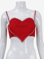 Heart Shaped Crop Top For Women - Red Rhinestone Y2K Aesthetic Cami - Summer Music Festival Club 2026