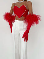Heart Shaped Crop Top For Women - Red Rhinestone Y2K Aesthetic Cami - Summer Music Festival Club 2026