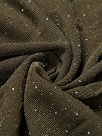 Halter Deep V Neck Maxi Dress For Women - Olive Green Glitter High Slit Backless Sheer Gown - Summer Night Out Club Party 2026