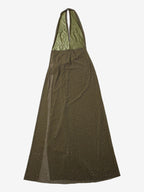 Halter Deep V Neck Maxi Dress For Women - Olive Green Glitter High Slit Backless Sheer Gown - Summer Night Out Club Party 2026