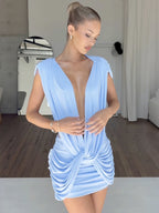 Deep V Twist Mini Dress For Women - Sexy Cutout Ruched Bodycon - Summer Club Night Party 2026